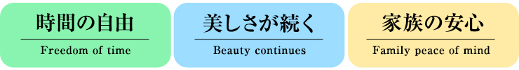 時間の自由、美しさが続く、家族の安心